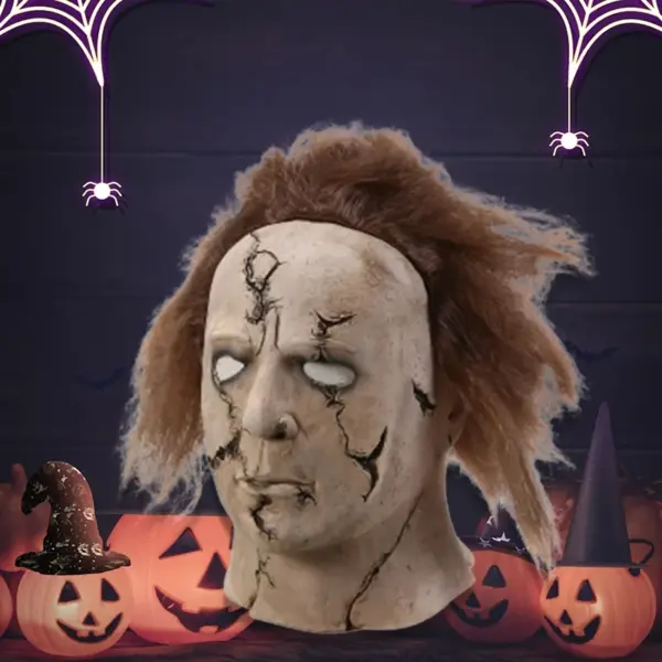 Scary Latex Mask with Brown Hair