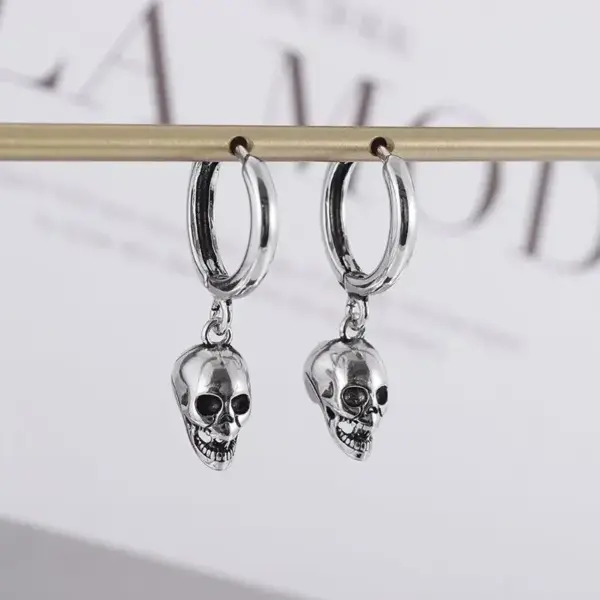 Gothic Skull Earrings – Silver-Plated Punk Rock Jewelry for Men & Women