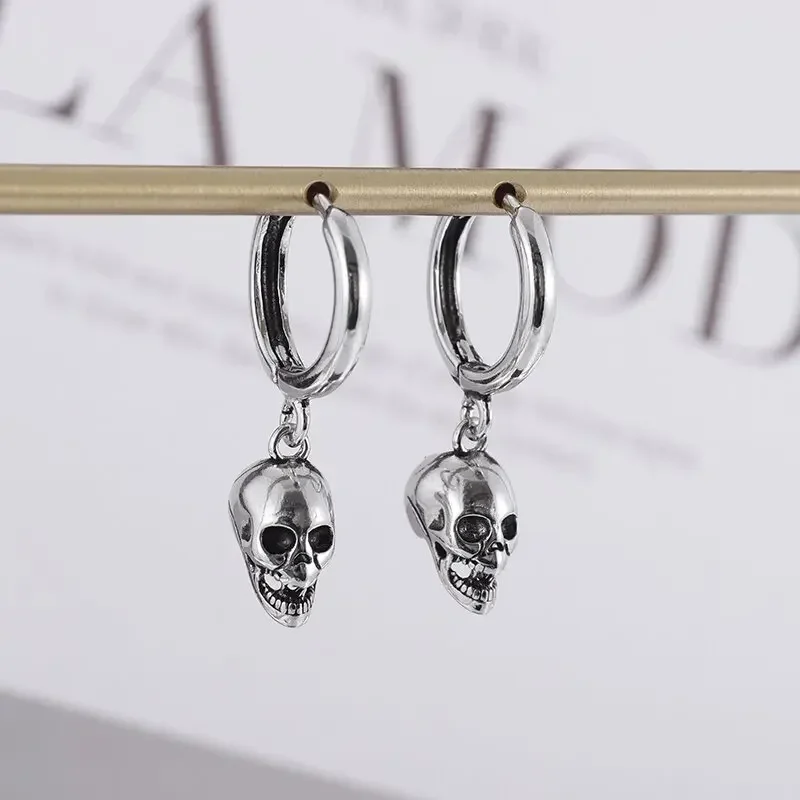Gothic Skull Earrings – Silver-Plated Punk Rock Jewelry for Men & Women