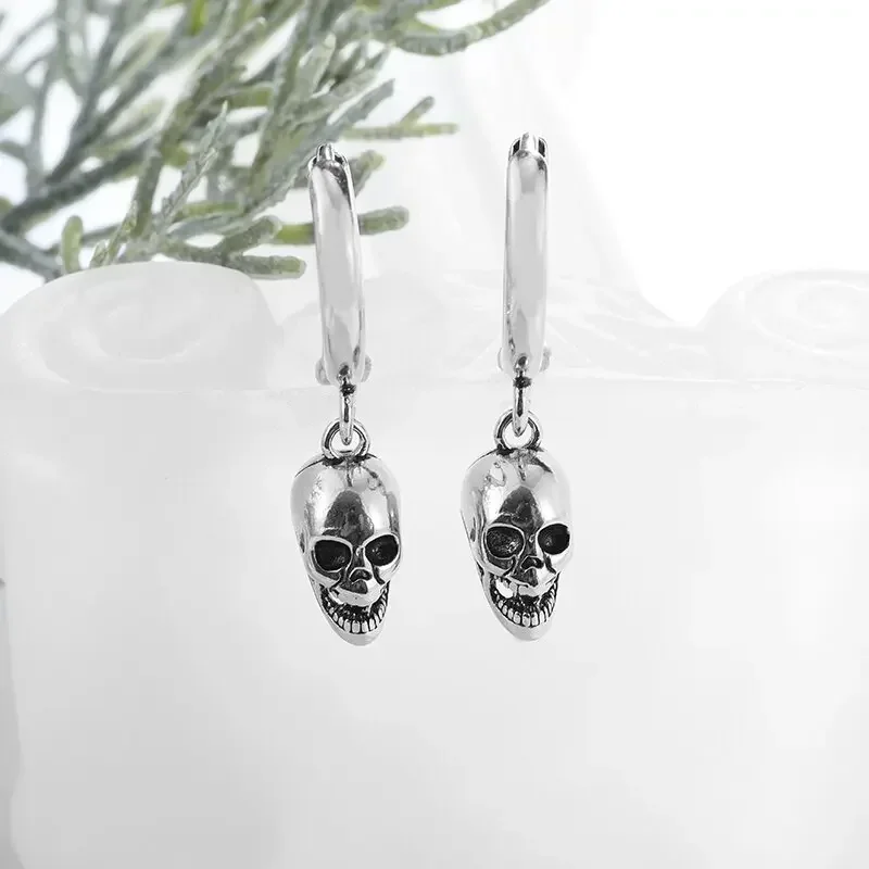Gothic Skull Earrings – Silver-Plated Punk Rock Jewelry for Men & Women - Image 4