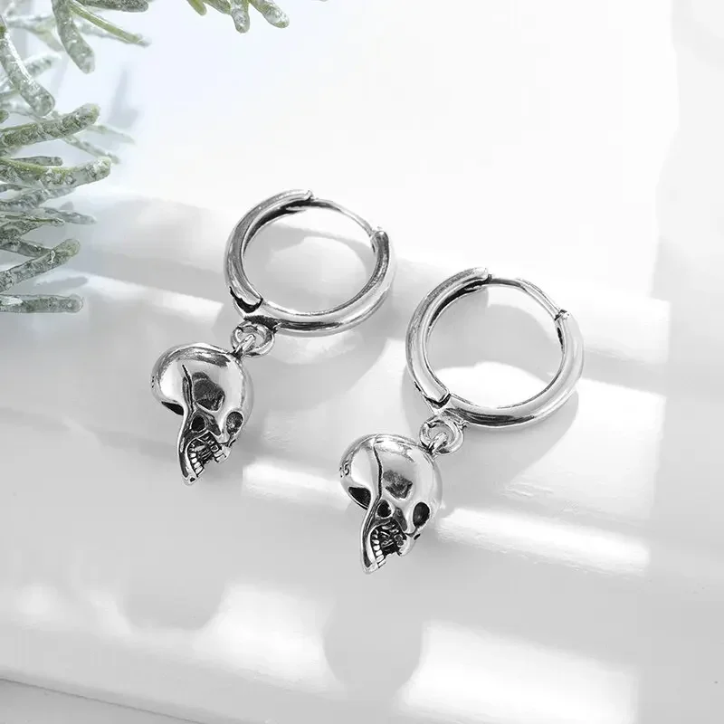 Gothic Skull Earrings – Silver-Plated Punk Rock Jewelry for Men & Women - Image 2