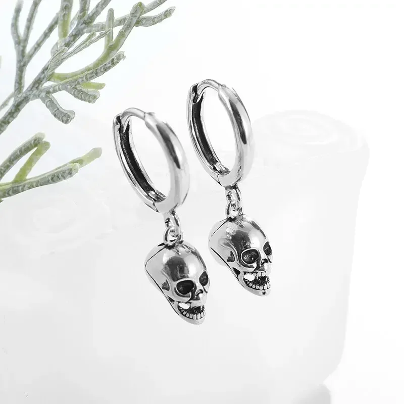 Gothic Skull Earrings – Silver-Plated Punk Rock Jewelry for Men & Women - Image 3