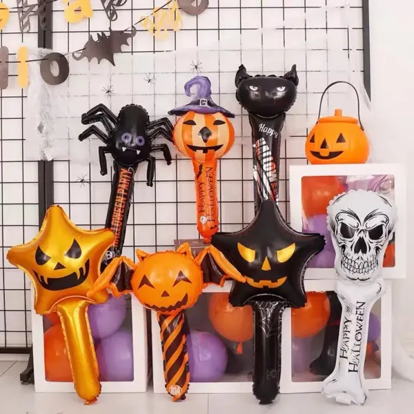 10Pcs Halloween Ghost, Skeleton & Pumpkin Foil Balloons
