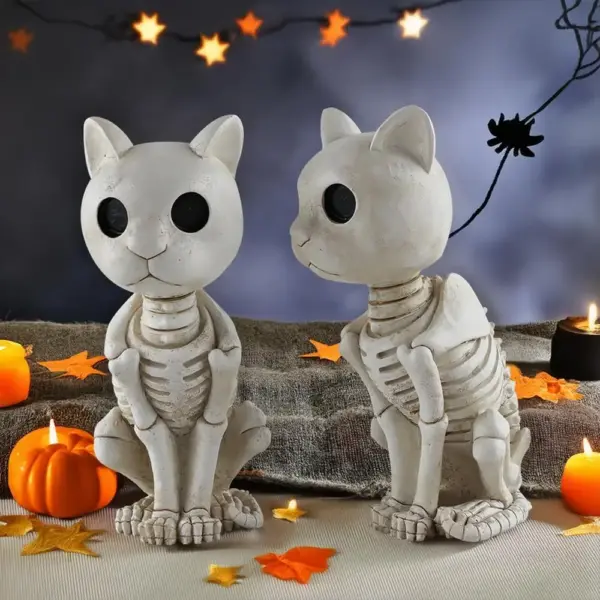 Skeleton Cat Statue