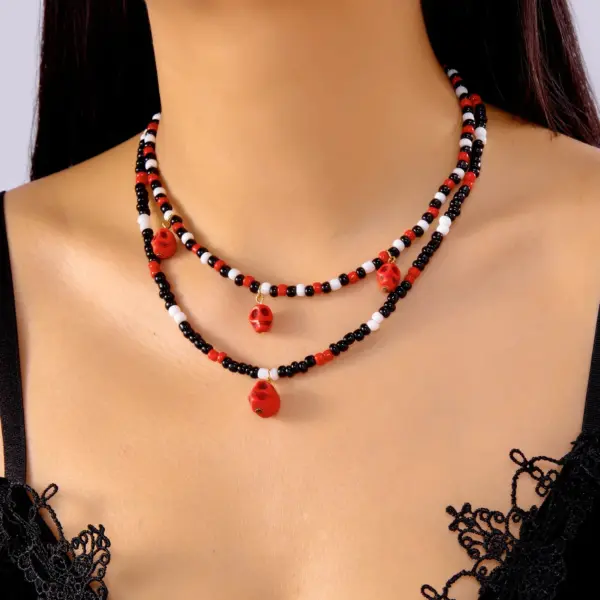 Halloween Beaded Choker Necklace with Ghost, Pumpkin & Bat Charms