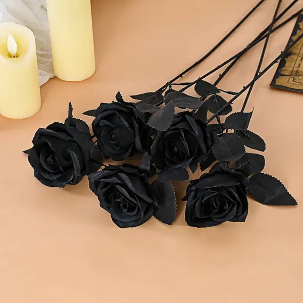 5pcs Black Silk Rose Artificial Flowers