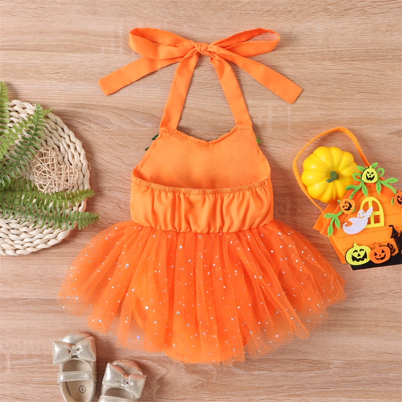 Infant Baby Girls Halloween Pumpkin Romper Dress - Image 3