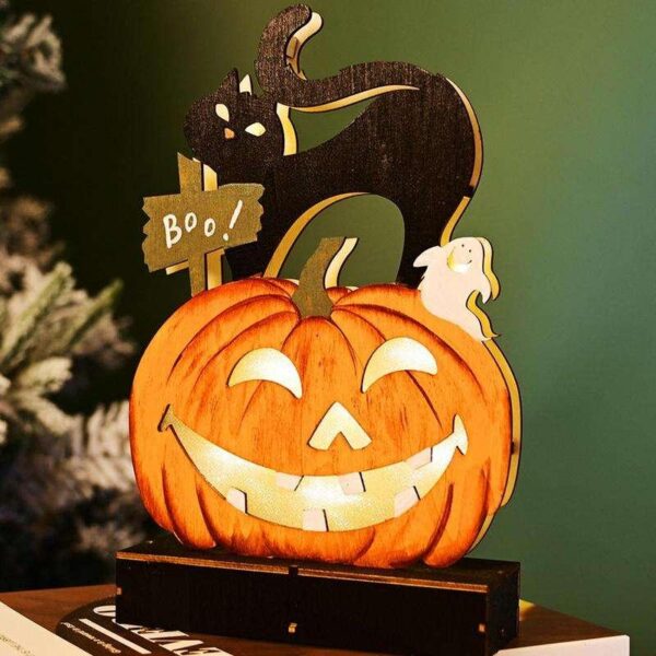 Halloween LED Wooden Pumpkin Ghost Sign