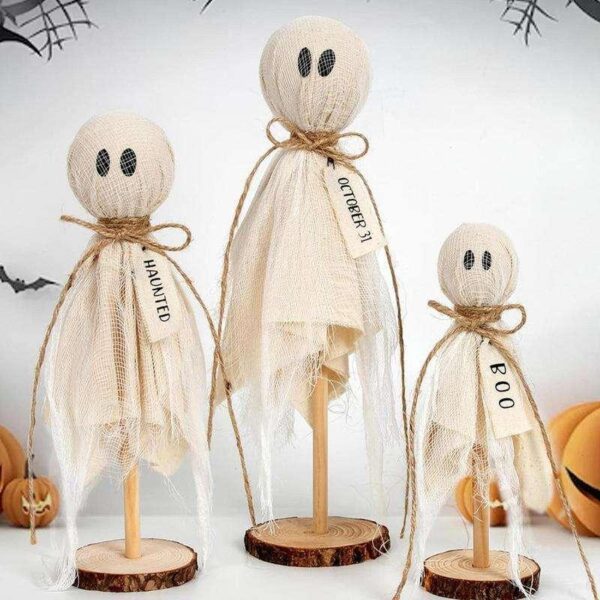 3pcs Halloween Wooden Ghost Ornaments