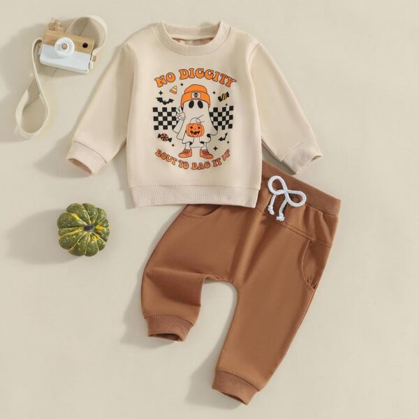 Kids Ghost Print Halloween Sweatshirt and Sweatpants Set