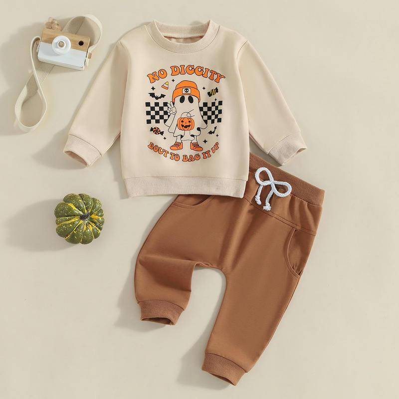 Kids Ghost Print Halloween Sweatshirt and Sweatpants Set