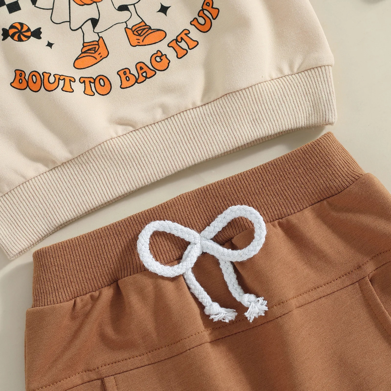 Kids Ghost Print Halloween Sweatshirt and Sweatpants Set - Image 6