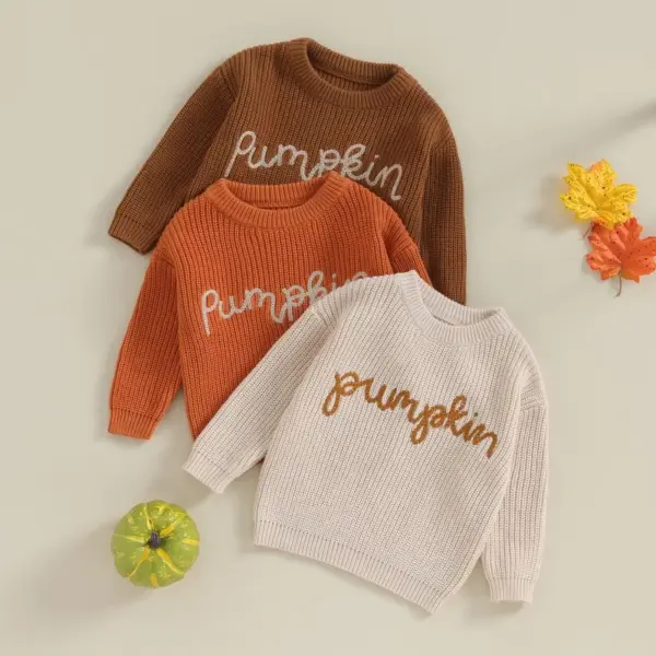 Halloween Pumpkin Embroidered Toddler Knit Sweater