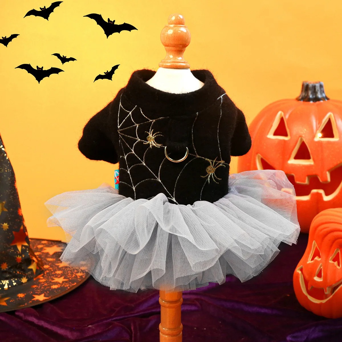 Pet Lamb Fleece Hoodie with Patchwork Yarn Skirt - Image 4