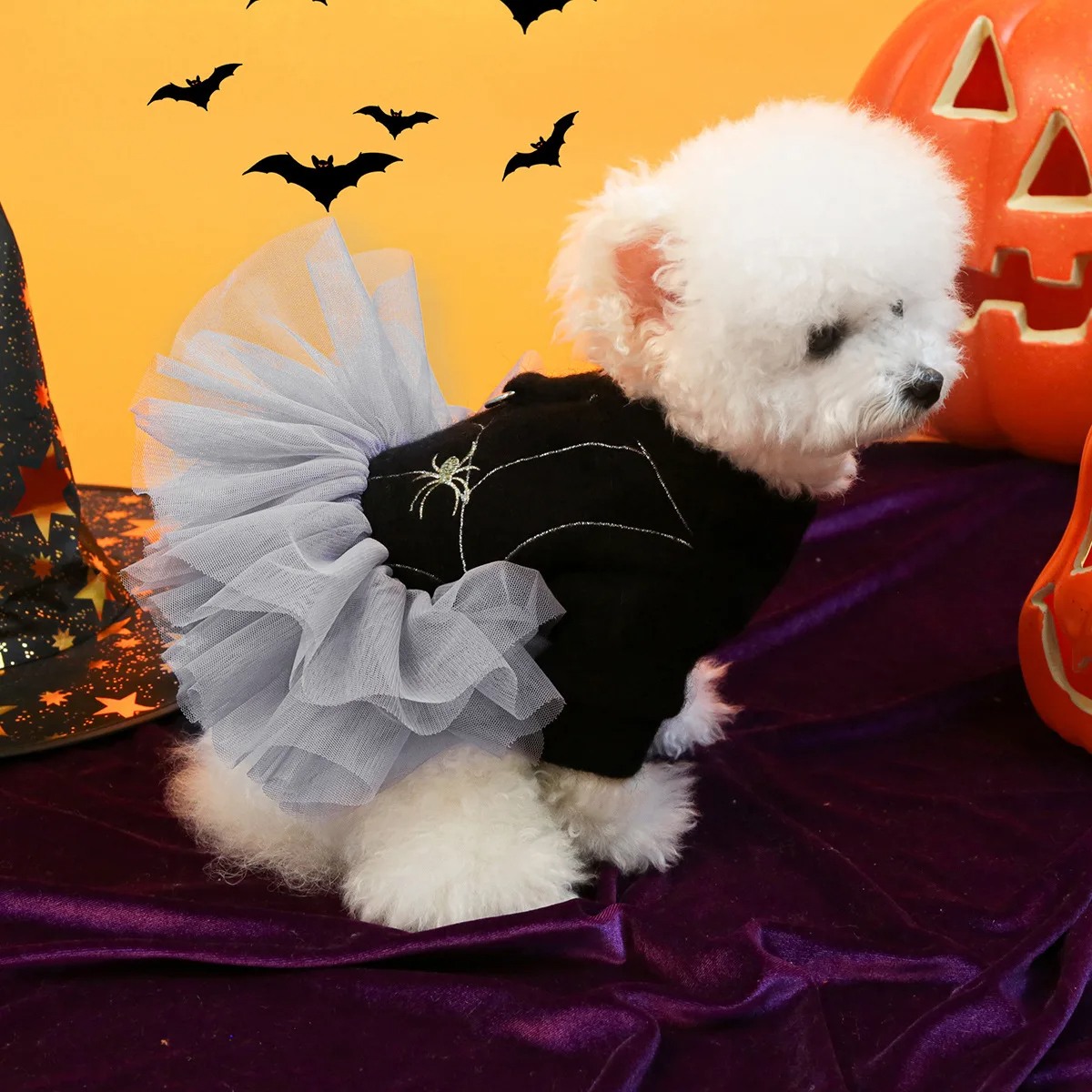 Pet Lamb Fleece Hoodie with Patchwork Yarn Skirt - Image 2