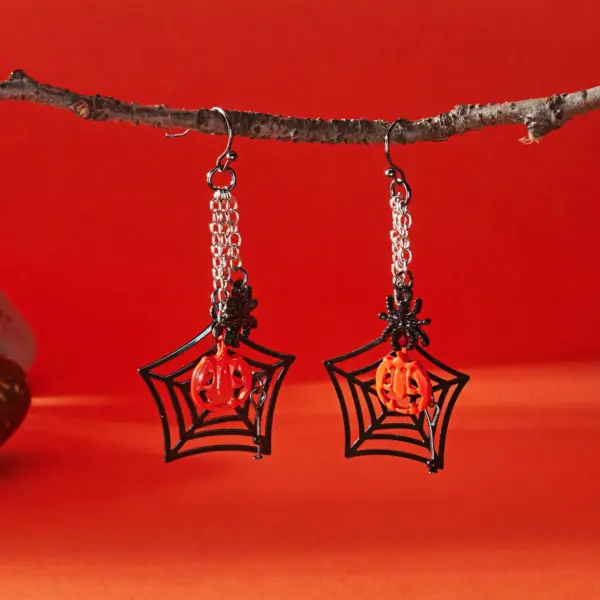Halloween Spider Web Beaded Tassel Earrings for Women