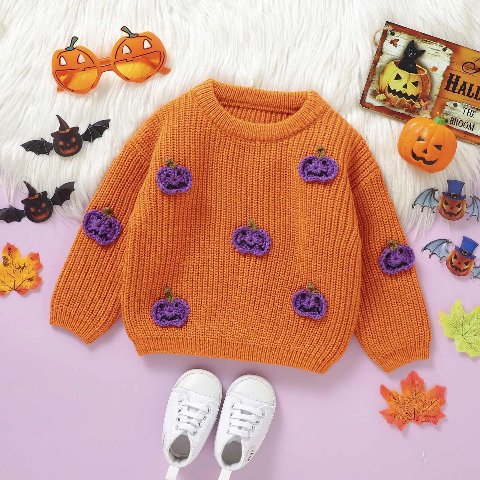 Newborn Baby Halloween Pumpkin Sweater - Image 6