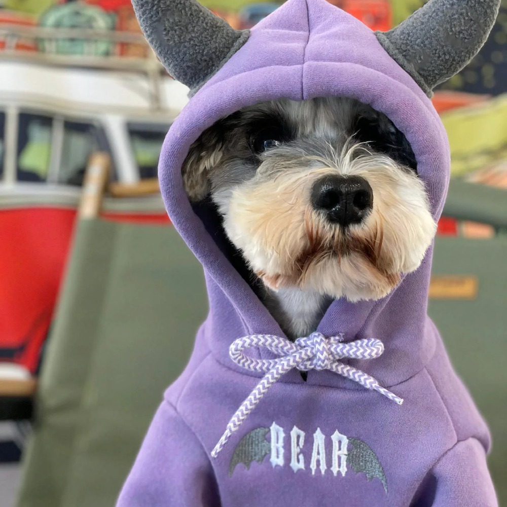 Cozy Fleece Dog Hoodie with Horns - Image 4