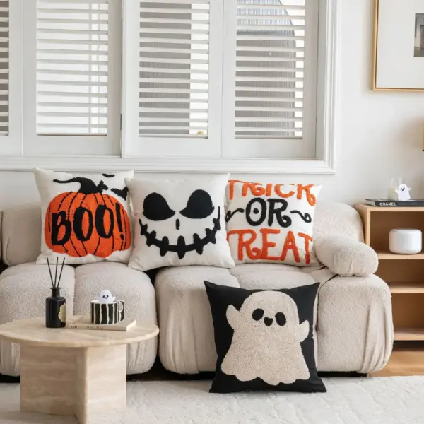 Halloween Tufted Ghost Embroidered Cushion Cover