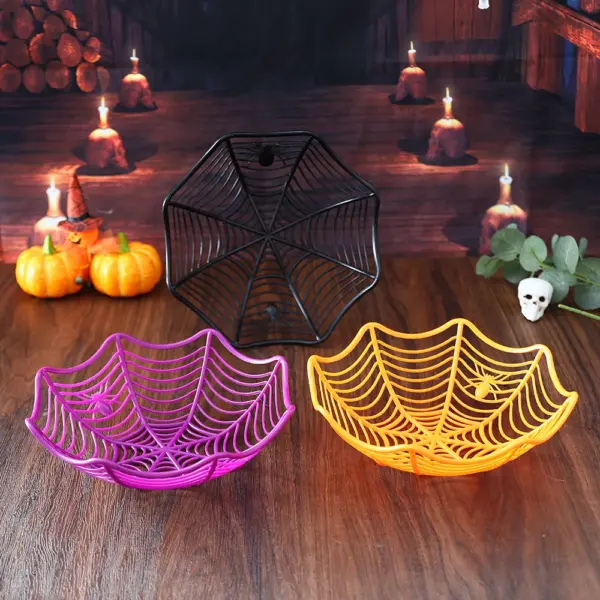 Colorful Halloween Plastic Basket with Spider Web Design