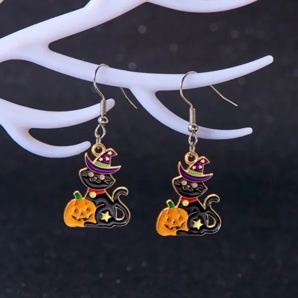 Halloween Gothic Spider Earrings with Pumpkin & Cat Design