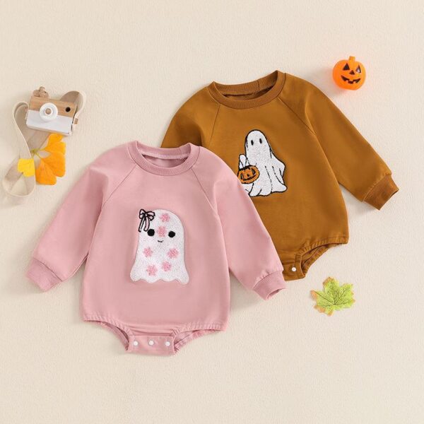 Baby Halloween Ghost Embroidery Romper