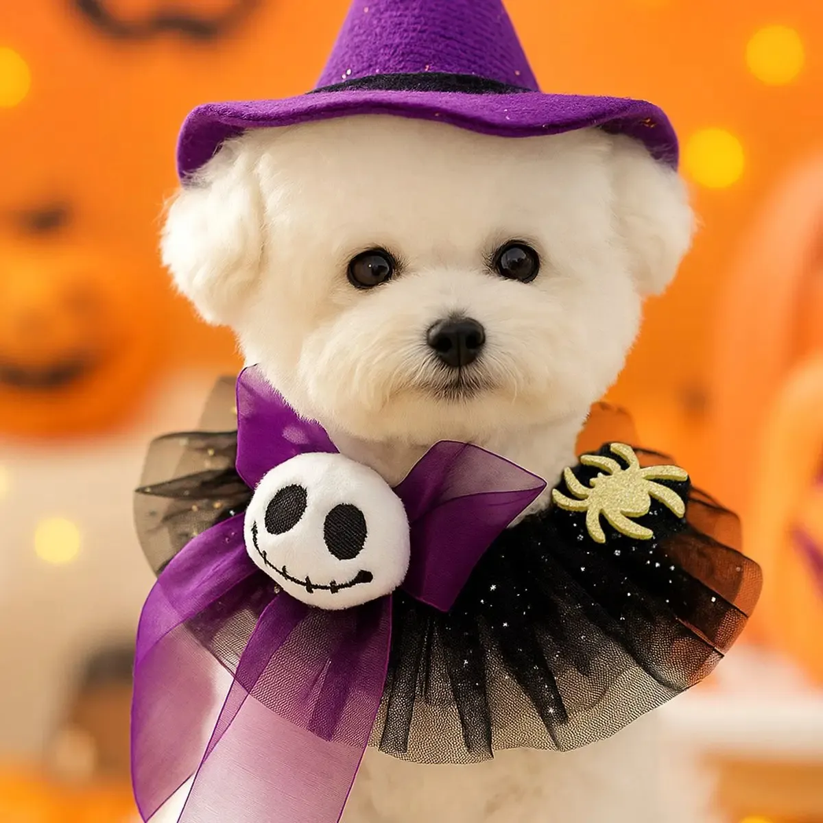 Halloween Lace Wizard Pumpkin Scarf Collar for Small Dogs & Cats - Image 3