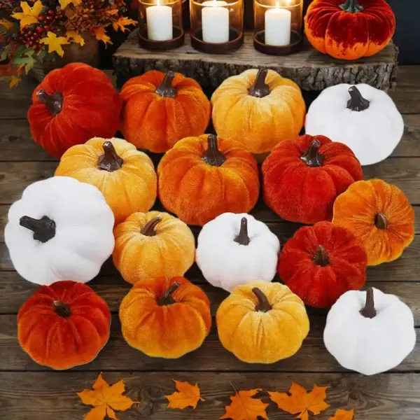 16-piece Velvet Artificial Pumpkin Set