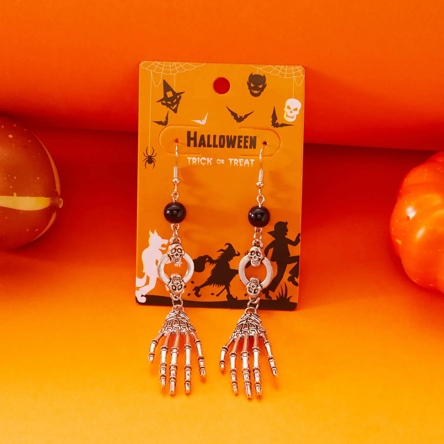 Gothic Halloween Skull & Spider Web Dangle Earrings – Silver Skeleton Jewelry - Image 7