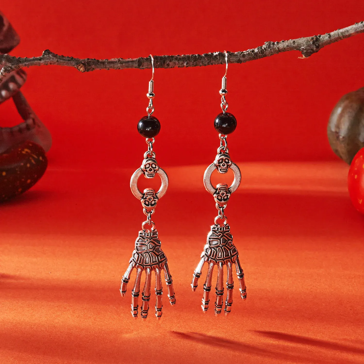 Gothic Halloween Skull & Spider Web Dangle Earrings – Silver Skeleton Jewelry - Image 3