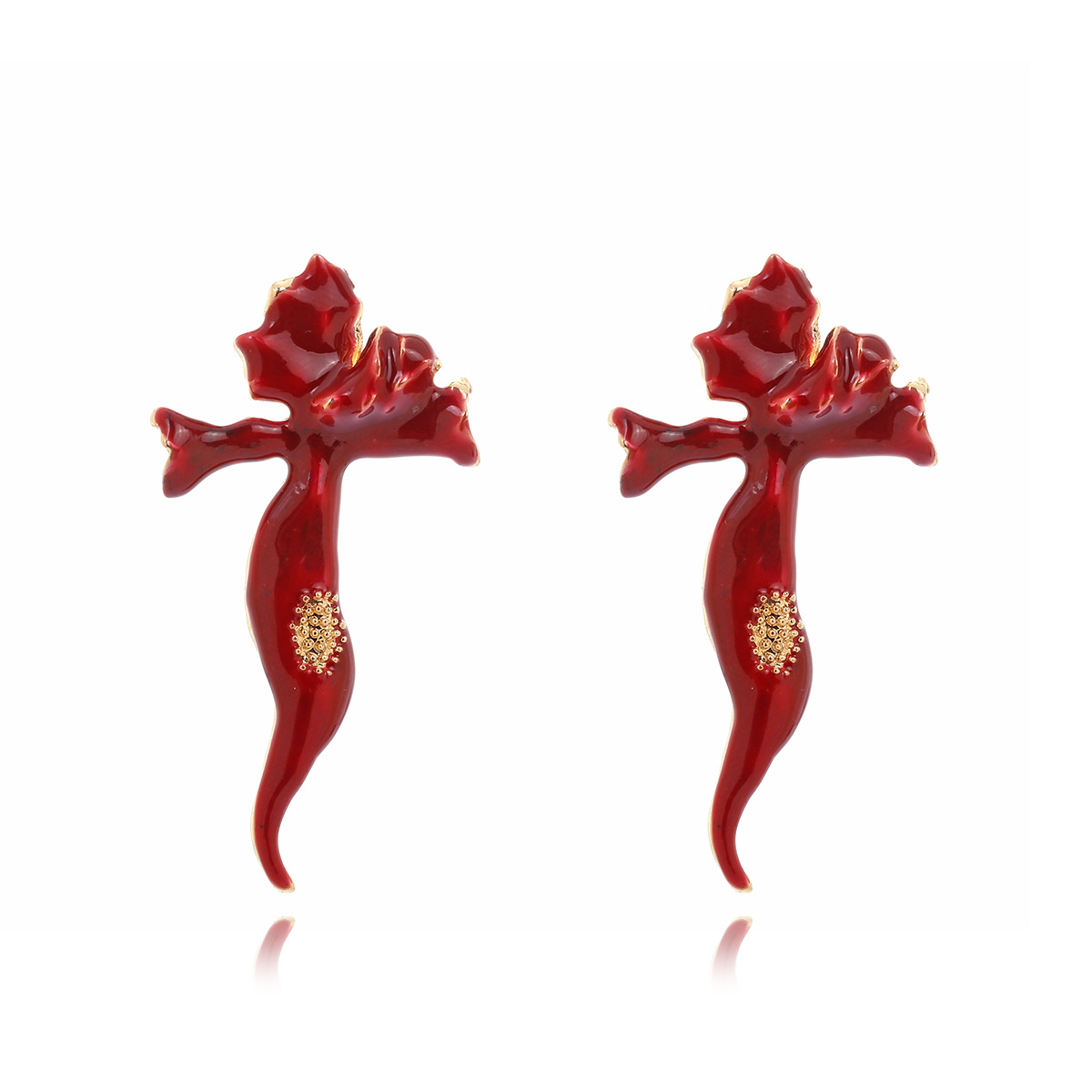 Blood Red Rose Cross Stud Earrings - Gothic Halloween Jewelry - Image 2