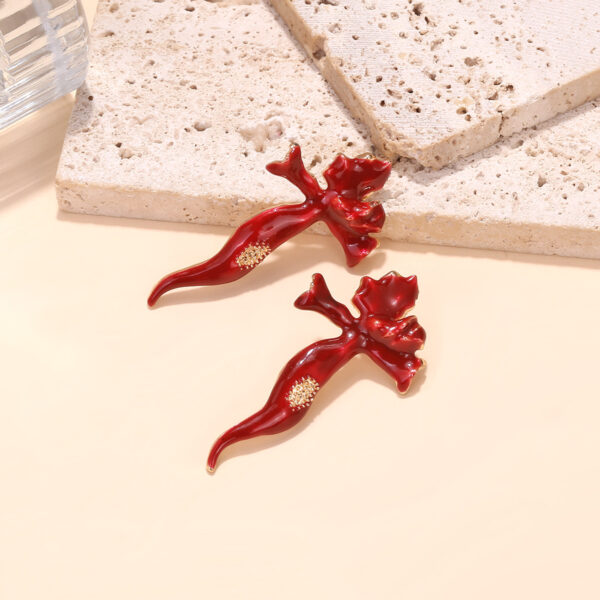 Blood Red Rose Cross Stud Earrings - Gothic Halloween Jewelry