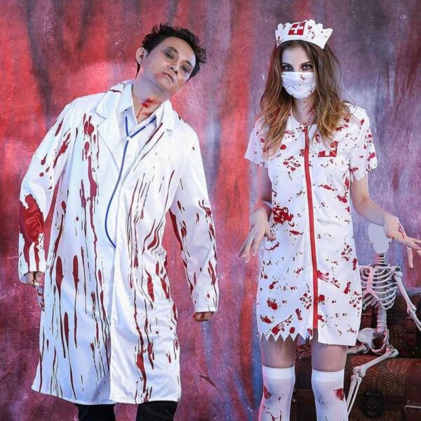 Blood-Soaked Nurse & Doctor Halloween Cosplay Costume Set