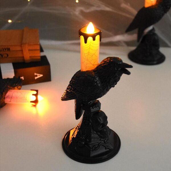 Spooky Black Crow LED Candle Lantern