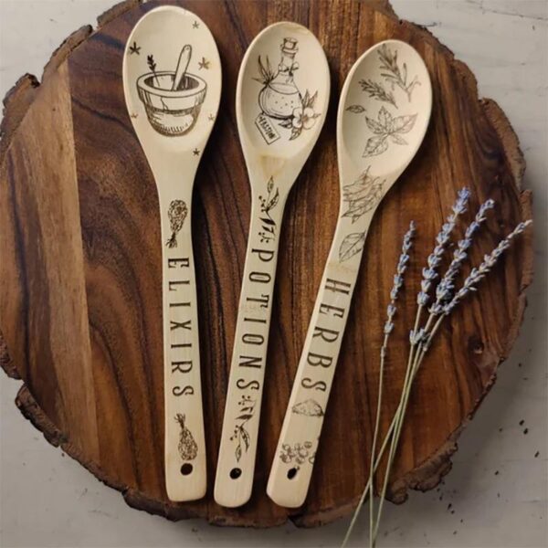 Set of 3 Handcrafted Kitchen Witch Wooden Spoons