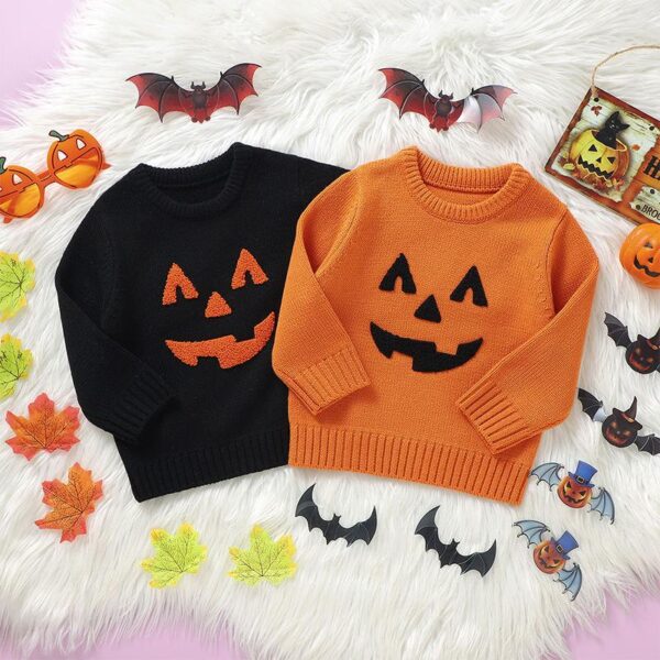 Halloween Toddler Sweater with Witch and Pumpkin Design