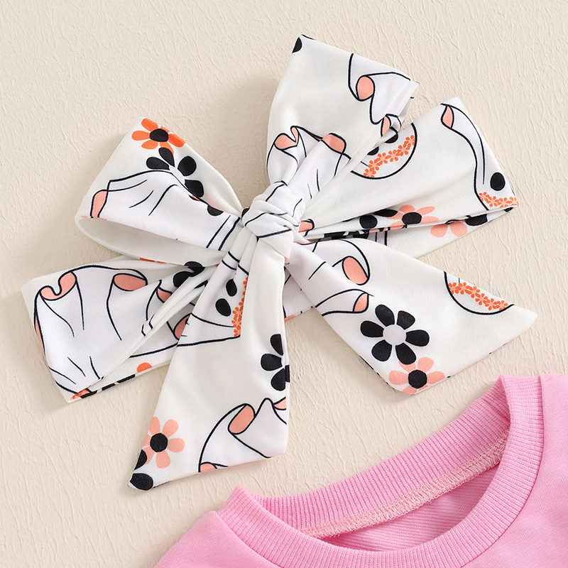 Toddler Girls Halloween Long Sleeve Ghost Print Top and Floral Pants Set - Image 3