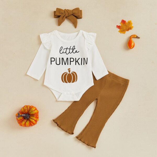 Baby Girl Halloween Pumpkin Romper 3-Piece Set