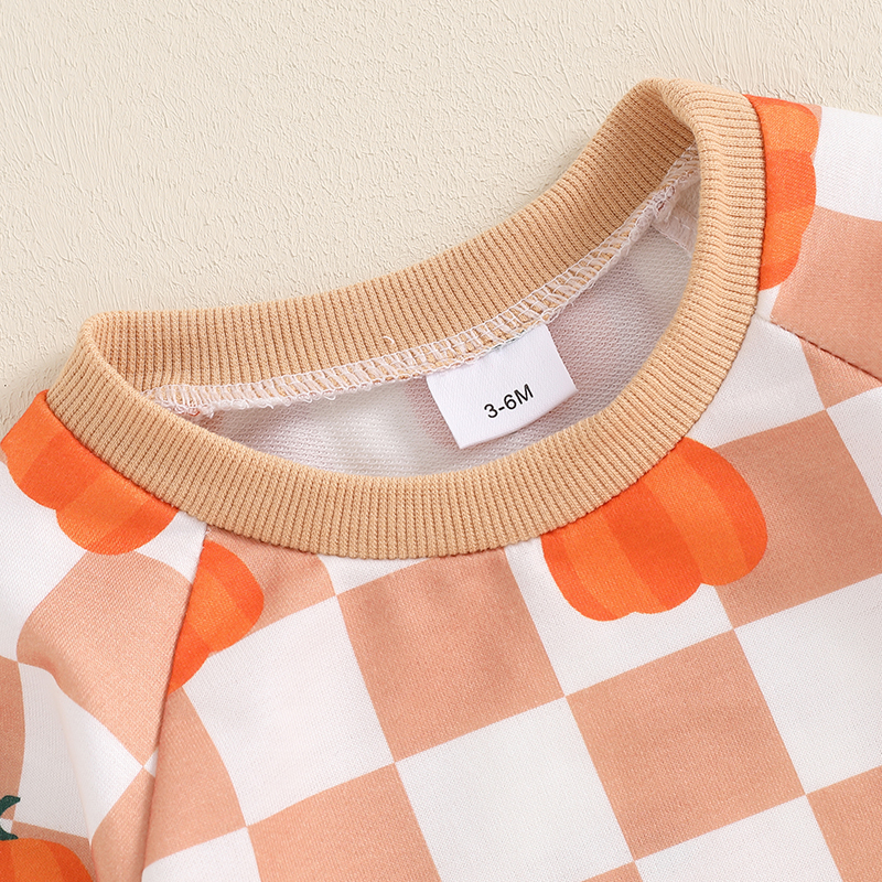 Toddler Boys Halloween Pumpkin Checkerboard Outfit 2-Piece Set - Image 4