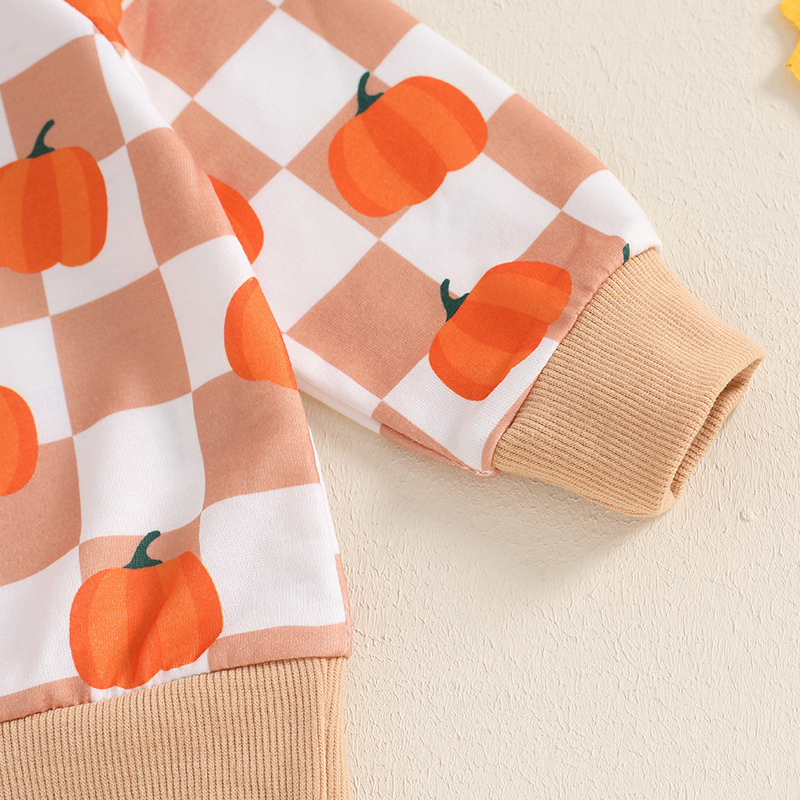 Toddler Boys Halloween Pumpkin Checkerboard Outfit 2-Piece Set - Image 5