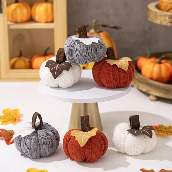 Knitted Maple Leaf and Small Pumpkin Ornaments