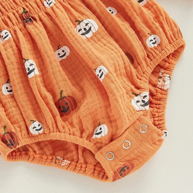 Pumpkin Print Long Sleeve Jumpsuit and Bow Headband set - Image 5