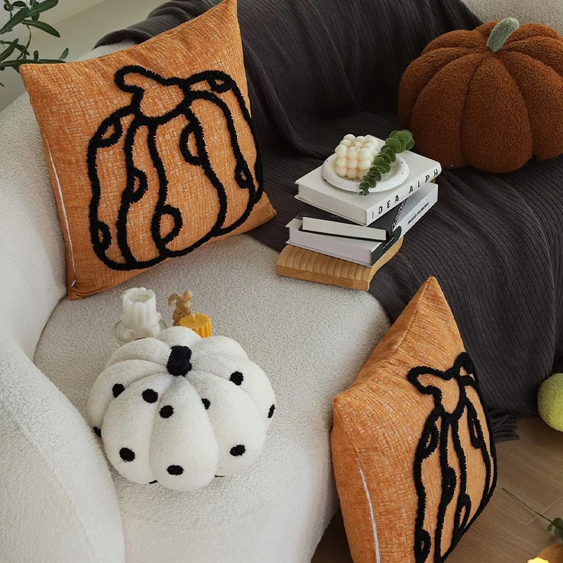 Halloween Pumpkin Embroidered Cushion Cover - Image 2