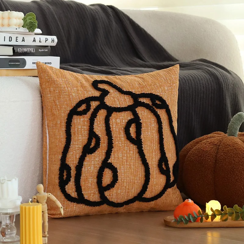 Halloween Pumpkin Embroidered Cushion Cover