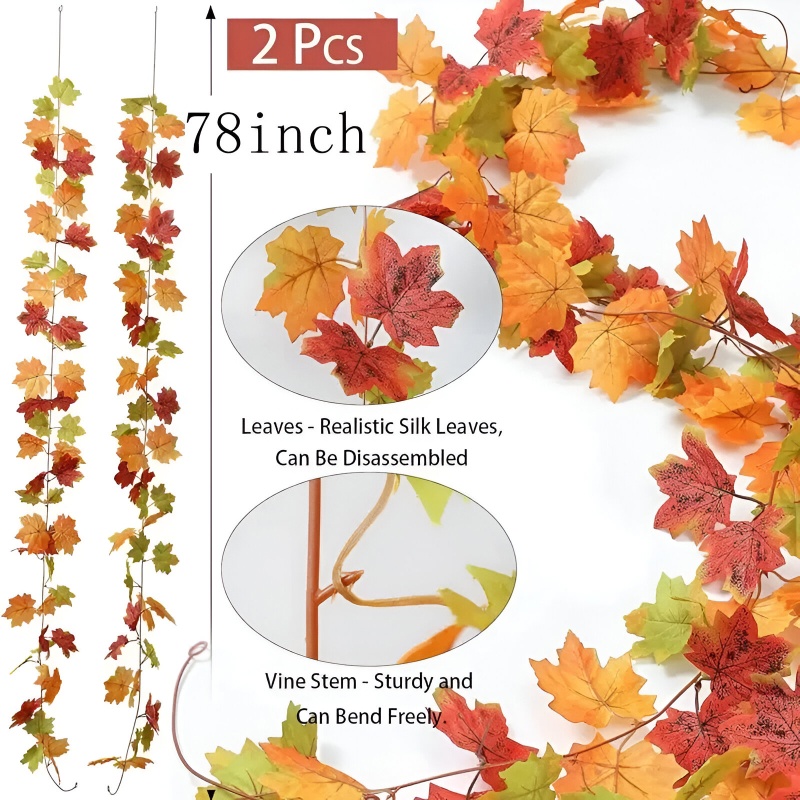 2M Artificial Fall Maple Leaf Garland - Image 2