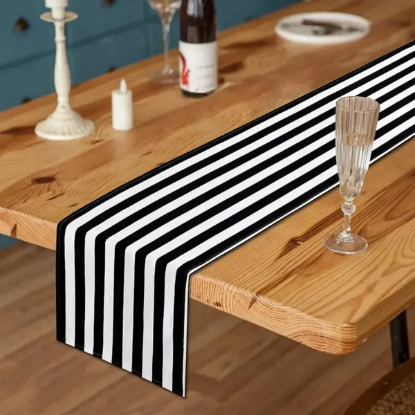 Elegant Black and White Striped Polyester Table Runner for Parties & Events