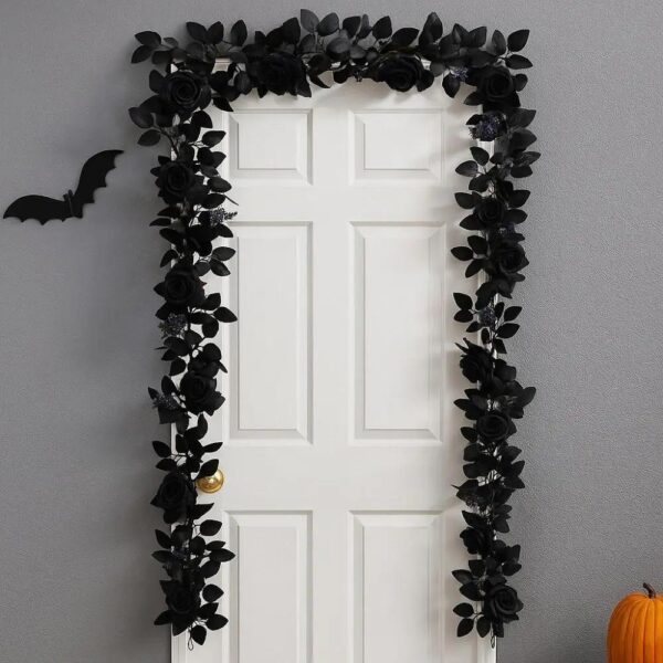 Black Halloween Rose Vine Garland with Realistic Artificial Flowers 69in