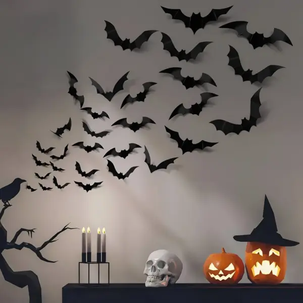 Halloween Bat Wall Decorations - Spooky PVC Stickers for Haunted Home Décor