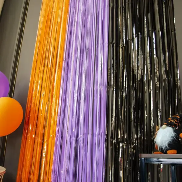 Halloween Tassel Curtain Backdrop 2m – Orange, Purple & Black Party Decoration
