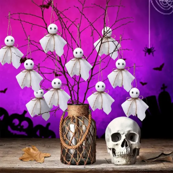 6Pcs Halloween Hanging Ghost Ornaments – White Cloth DIY Decorations